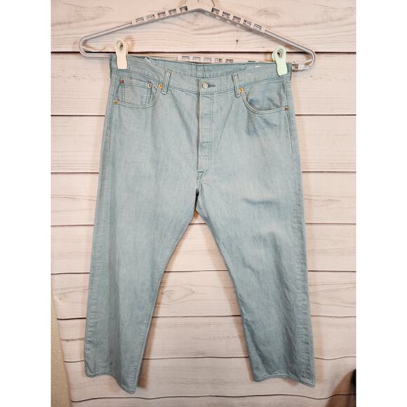 Levi's 501 Men's‎ Sea Green Color Button Fly Straight Leg Denim Jeans 42x32 - Picture 1 of 10